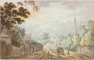 Uma vista na pista perto de Battersea Fields (lápis e aquarela sobre papel)